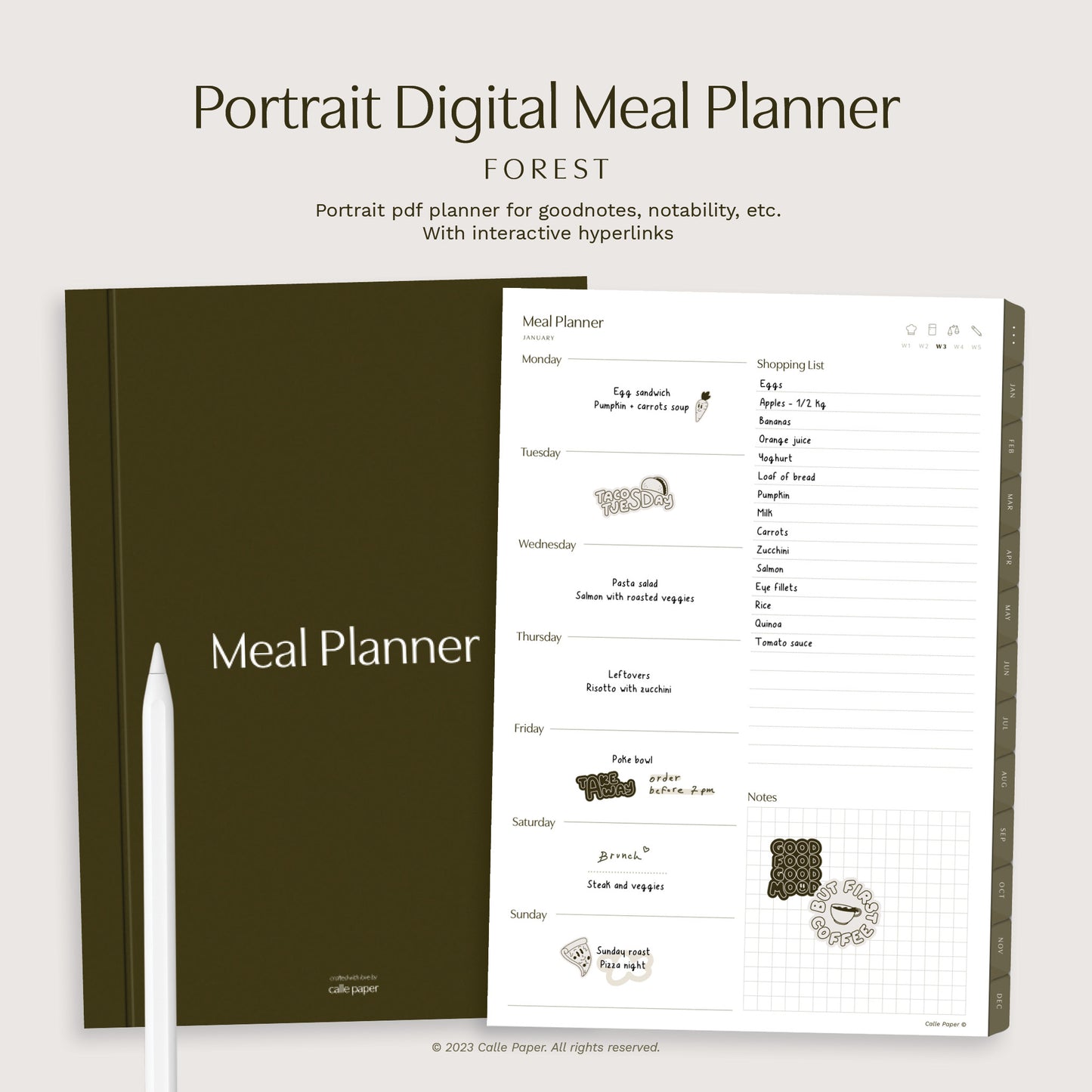 Portrait Digital Meal Planner – Forest